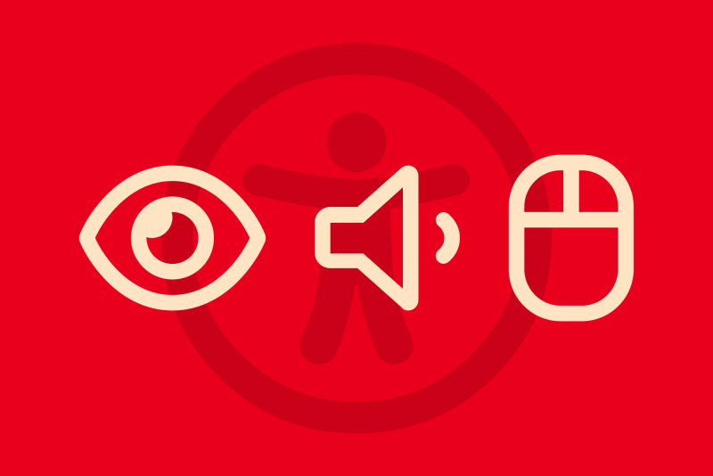 Icona d'accessibilitat amb símbols visual, auditiu i usable